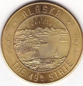 Gettone moneta 1 dollaro 1959 Alaska Il 49° Stato compleanno anno souvenir denaro spedizione gratuita - Foto 1 di 2