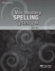 ABEKA NEW Vocabulary Spelling Poetry IV Quiz Key edition 10th grade TEACHER Book - Picture 1 of 1