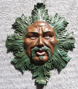 Máscara facial de pared de arcilla cerámica, hoja hombre, hecha a mano naturaleza colgante facial - Imagen 1 de 6