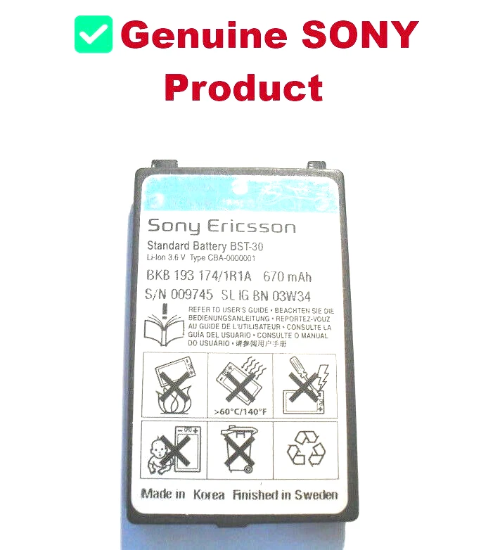 Batería Sony Ericsson BST-30 (800mAh/670mAh) - T226 T290 T230 y más (negra) Foto 1 de 1
