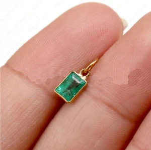 Baguette Cut Natural Emerald Mini Charm Pendant For Necklace , Bracelet/Earring - Picture 1 of 6