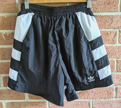 New Adidas Womens Logo Shorts XS Retro Stylen Trefoil Black White Soccer Sports - Image 1 of 4