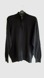 Navy Blue Zip Neck Long Sleeve Cotton Reg Fit Top by M&S Collection - Size Large - Picture 1 of 4