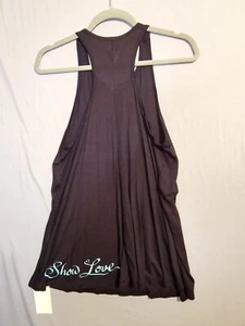 New Jessi Racerback Long Tank Top Womens Large Show Love Graphic Black Flowy - Picture 1 of 9