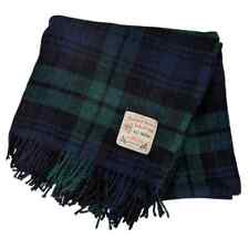 VTG Highland Home Plaid Wool Throw Blanket 61 x 56 Blue Green Scotland Fringe