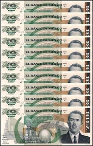 Mexico 10 Nuevos Pesos, 1992, P-95a.1, UNC, Series H X 10 PCS - Picture 1 of 2