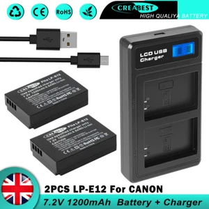 2× LP-E12 Battery & Charger For Canon EOS 100D M10 M50 Rebel SL1 PowerShot SX70 - Picture 1 of 12