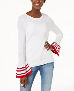 /LX028/ Inc Striped Bell-Sleeve Lightweight Sweater Bright White Sz L $79.50 - Picture 1 of 2
