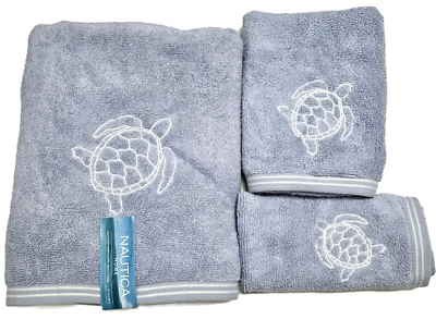 NAUTICA BLUE CAPTAINS EMBROIDERY TURTLE COTTON BATH,HAND OR FINGERTIP TOWEL - Image 1 of 3