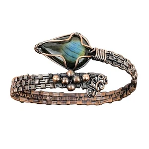 Gift For Women Jewelry Wire Wrapped Cuff Adjustable Bangle Copper Labradorite - Picture 1 of 8