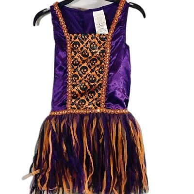 Palamon Girls Witch Costume Dress With Hat Orange Purple Black Size 8 - 10 - Image 1 of 4