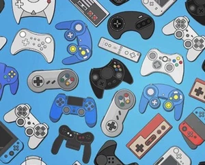 Video game controller handset gaming 100% Cotton Fabric Fat Quarter 50 x 50cm - Picture 1 of 5