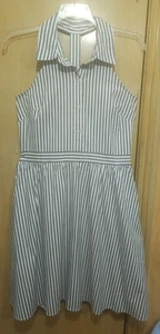 Abito donna New York & Co schiena a T XL Chambray blu bianco righe retrò 38" vita - Foto 1 di 9