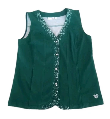 Quacker Factory Dream Jeannes Embellished Stretch Knit Vest Green Sz M Oversized - Image 1 of 4