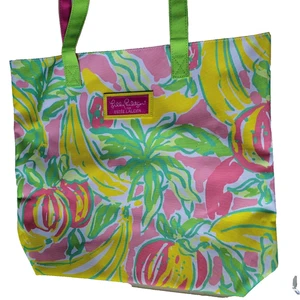 Lilly Pulitzer Estee Lauder Tropical Print Tote Bag Banana Floral Pink Green - Picture 1 of 9