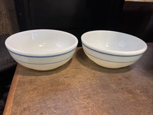 Vintage Pyrex weiß Glas türkis blau Band Müsli Suppe SCHALE #705-7 & 705-11 Corning - Bild 1 von 10