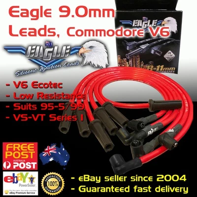 Eagle RED 9mm Ignition Spark Plug Leads Fits Commodore VS VT V6 95-99 - Image 1 of 3