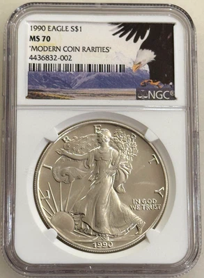 American Silver Eagle 1990 $1 NGC MS70 - Moneda sin problemas Foto 1 de 4