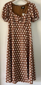 Alexia Admor Gracie Sweetheart Dress Brown Polka Dot Slit Midi Sz 6 Fit & Flare - Picture 1 of 9
