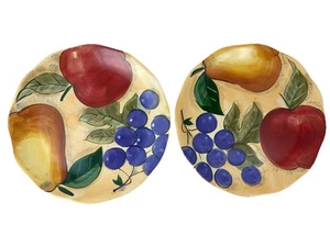 Vtg Home Trends 'Verdona' Fruit Dinner Plates Apple Pear Grapes 10 3/4" Set Two - Picture 1 of 6