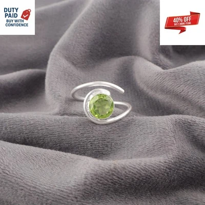 Cyber Monday Sale Peridot 925 Sterling Silver Fine Band Anniversary Ring Jewelry - Image 1 of 4