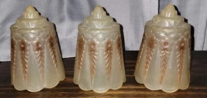 3 Art Deco Frosted Amber 2-in-1 Slip Shades 1920s - 30s Baked Enameled - Picture 1 of 15