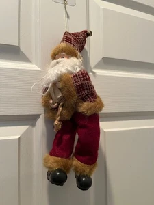Santa Ornament Dressed in Deep Red and Plaid - Picture 1 of 6