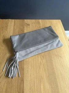 The White Company Grey Foldover Suede & Leather Clutch Bag - Picture 1 of 6