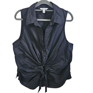 Nine West taglia XL cravatta senza maniche colletto bottoni tinta unita nero casual estate - Foto 1 di 5