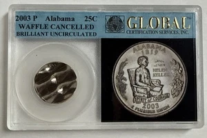 2003 P Washington Quarter ALABAMA **Waffle Cancelled BU** Global Display Case - Picture 1 of 5