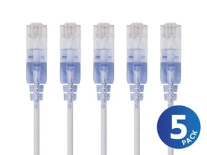 Monoprice Cat6A Ethernet Network Patch Cable - 20 Feet - White | 5-Pack, 10G - Picture 1 of 5