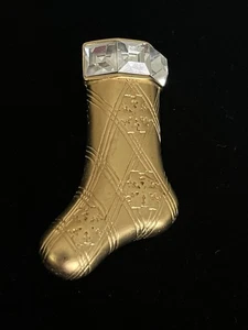 Vintage Monet Gold Tone Crystal Rhinestone Christmas Stocking Brooch Pin - Picture 1 of 12