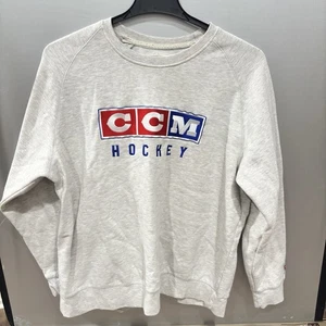 CCM 3 Block Fleece Crewneck Sweatshirt Adult XXL White Hockey Pullover - Picture 1 of 7
