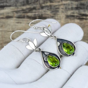 Peridot Gemstone Earrings 925 Sterling Silver Handmade Jewelry For Wadding Gift - Picture 1 of 4