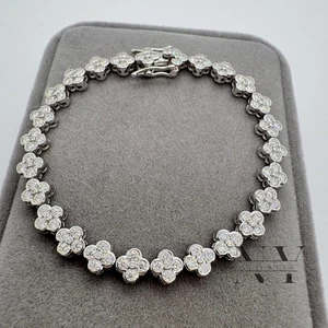 7' Inch Long Tennis Wedding Bracelet 6 Carat Round Cut VVS1 Solid 14K White Gold - Picture 1 of 9