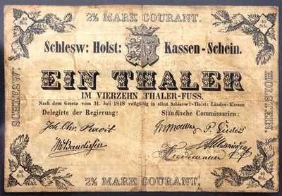 SCHLESWIG-HOLSTEIN 1848 1 Thaler = 2 1/2 Mark P-S771 German States Banknote PCGS - Image 1 of 4