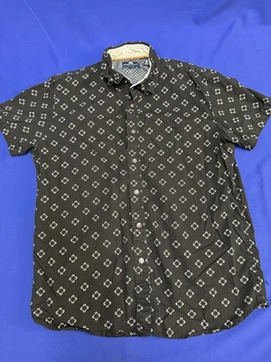 Camisa de manga corta Michael Brandon Los Angeles para hombre S negra con estampado geométrico Foto 1 de 4