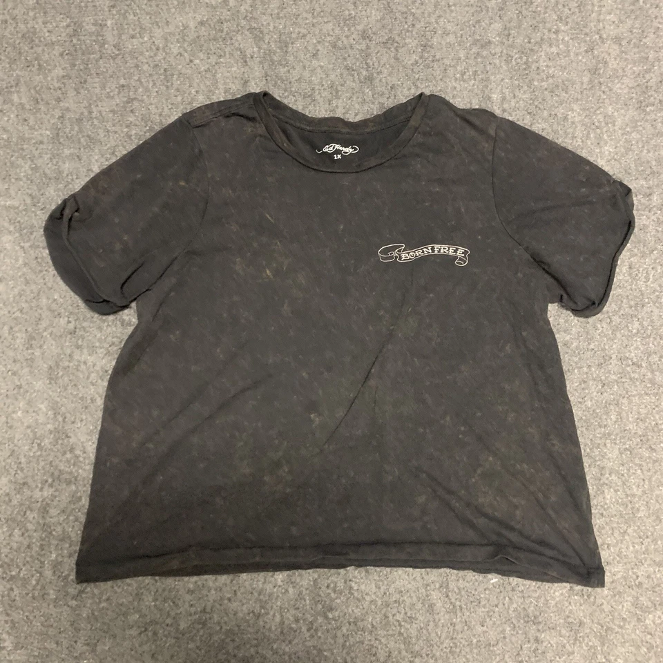 Женская футболка Y2K Ed Hardy размер 1X графический принт Born Free черепа цветы - Изображение 1 из 4