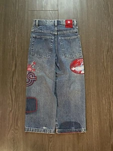 Y2K Ecko Unltd Boys Jeans Wide Leg Size 4 YOUTH Embroidered Patched - Picture 1 of 9