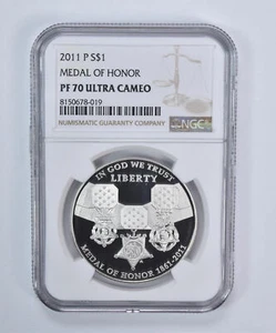 2011-P Medal Of Honor Commemorative Dollar PF70 UCAM NGC Brown Label - Picture 1 of 5