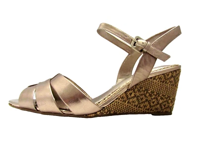 NWOB EASY SPIRIT GOLD LEATHER STRAPPY WEDGE Clogs Mules SLINGBACK ESPADRILLES 9M - Image 1 of 4