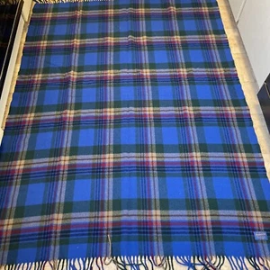 Pendleton Vrg Wool VTG Ellctrc  Blu Scttish Pld Robe Throw 69L 53wFrng 1 Hole - Picture 1 of 10