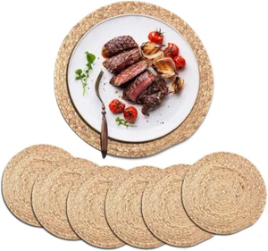 Set of 6 round Woven Placemats, 13.5 Inches Natural Water Hyacinth Charger Plate - Picture 1 of 8