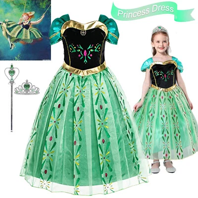Girls Dresses Frozen Anna Fancy Dress Up Costume Princess Birthday Party Outfit - Image 1 of 4