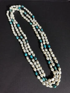 Ross Simons Cultured Pearl & Turquoise Bead 72" Endless Necklace NEW WITH BOX - Picture 1 of 10