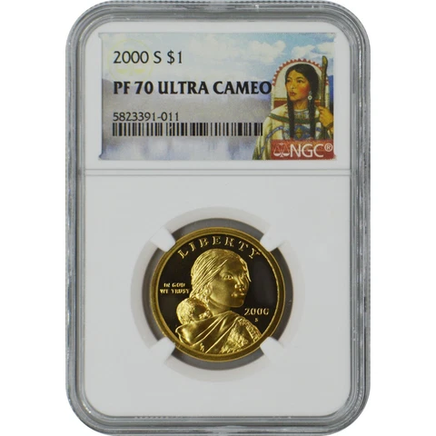 2000-S Proof Sacagawea Coin NGC PF70 Ultra Cameo Sacagawea Label Cover