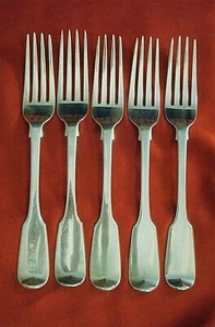 5 tenedores de cena ingleses con punta de ley de George Adams Londres 1848 #1 (#2132) - Imagen 1 de 3