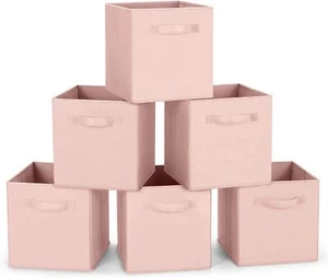 Foldable Fabric Storage Bins 10.5×10.5×11, Pink, Set of 6 - Picture 1 of 7