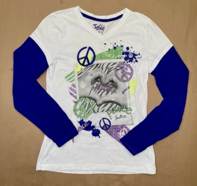 🕊️ Camisa Justicia Niñas Talla 12 Manga Larga Paz con Estrás ✌️ Foto 1 de 4