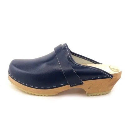Zuecos suecos de madera Ceder SKO 38 EUR para mujer talla 7 cuero azul madera de aliso Foto 1 de 4